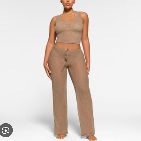 SKIMS Desert Brown/TanMesh Sparkling Rhinestones Drawstring Coverup Pants NWT 3X - Picture 2 of 16